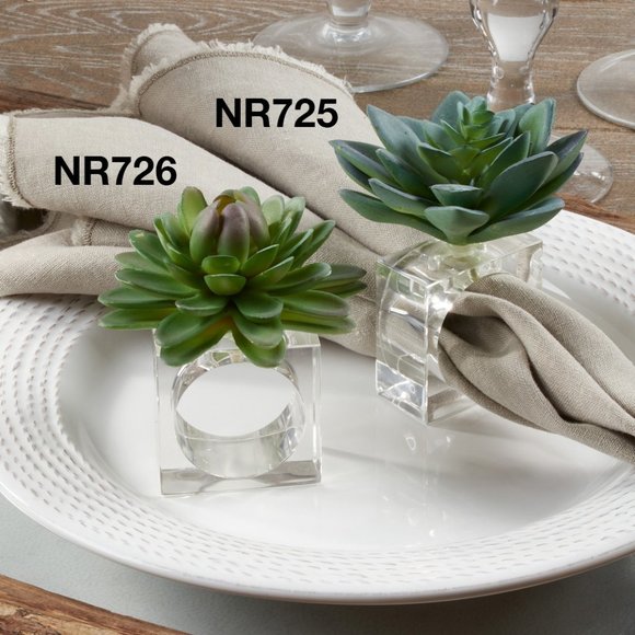 Closeout! Set of 4 Succulent Napkin Rings – Plastic & Acrylic Wedding Table Deco - Picture 2 of 2